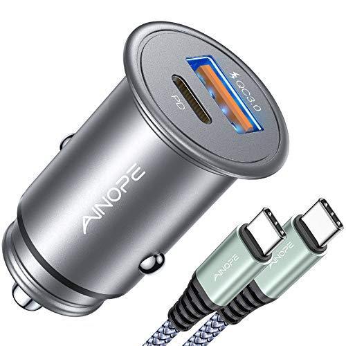 AINOPE USB C Car Charger Super Mini All Metal 36W Fast USB Car Charger PD&QC 3.0 Dual Port Car Adapter Compatible with iPhone 12/12 Pro/Max/Mini/iPhone 11/Pro/Max/XR/XS/Max/8, Galaxy S21/20/10-Silver - SHOP NO2CO2