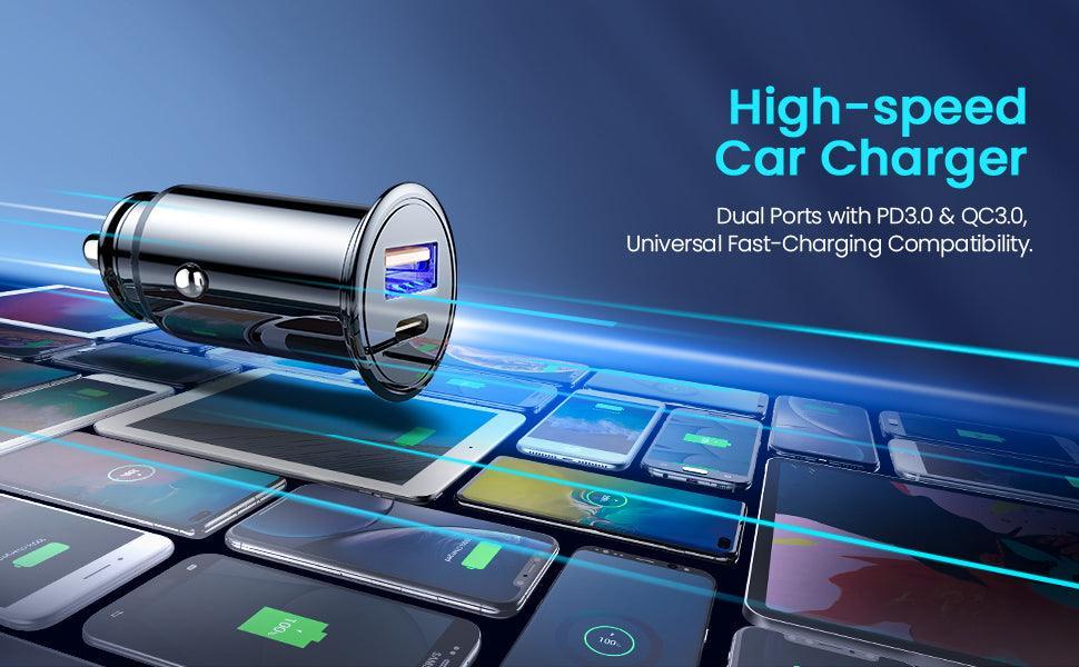 AINOPE USB C Car Charger Super Mini All Metal 36W Fast USB Car Charger PD&QC 3.0 Dual Port Car Adapter Compatible with iPhone 12/12 Pro/Max/Mini/iPhone 11/Pro/Max/XR/XS/Max/8, Galaxy S21/20/10-Silver - SHOP NO2CO2