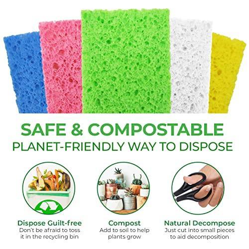 AIRNEX Biodegradable Cellulose Compressed Sponges - Pack of 32 Kitchen Sponges for Cleaning - Heavy Duty and Natural Multipurpose Household Cleaning Sponges Good for Kitchen, Bathroom, and Surfaces - SHOP NO2CO2