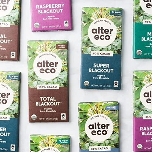 Alter Eco | Dark Chocolate Blackout Variety 4-Pack | Super Blackout, Classic Blackout, Mint Blackout, Raspberry Blackout | Fair Trade, Organic, Non-GMO, Gluten Free | 4 Flavors, 1 of each Bar - SHOP NO2CO2