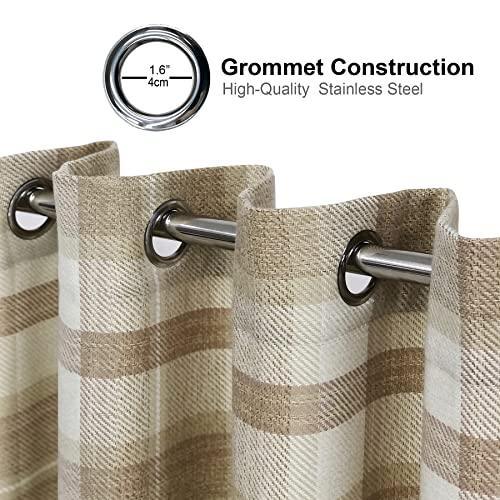 always4u Beige Plaid Curtains Grommet Woolen Look Modern Living Room Bedroom Home Decoration Check Drapes Beige 2 Panels 45 * 95 Inch - SHOP NO2CO2