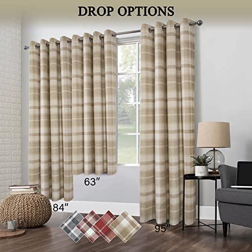 always4u Beige Plaid Curtains Grommet Woolen Look Modern Living Room Bedroom Home Decoration Check Drapes Beige 2 Panels 45 * 95 Inch - SHOP NO2CO2