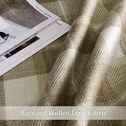 always4u Beige Plaid Curtains Grommet Woolen Look Modern Living Room Bedroom Home Decoration Check Drapes Beige 2 Panels 45 * 95 Inch - SHOP NO2CO2