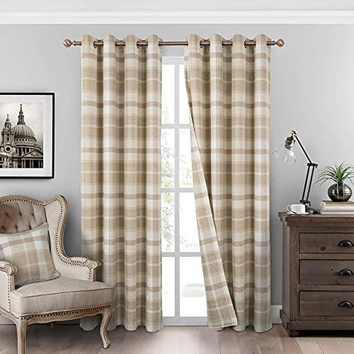 always4u Beige Plaid Curtains Grommet Woolen Look Modern Living Room Bedroom Home Decoration Check Drapes Beige 2 Panels 45 * 95 Inch - SHOP NO2CO2