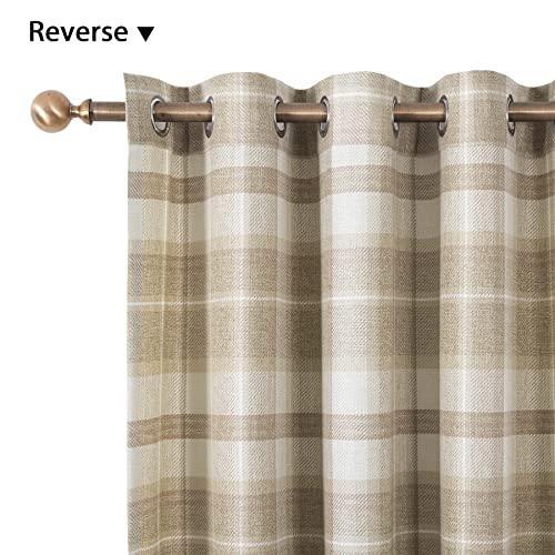 always4u Beige Plaid Curtains Grommet Woolen Look Modern Living Room Bedroom Home Decoration Check Drapes Beige 2 Panels 45 * 95 Inch - SHOP NO2CO2