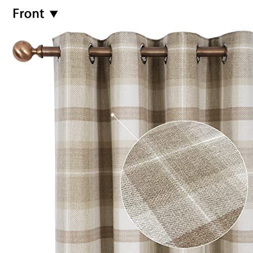 always4u Beige Plaid Curtains Grommet Woolen Look Modern Living Room Bedroom Home Decoration Check Drapes Beige 2 Panels 45 * 95 Inch - SHOP NO2CO2