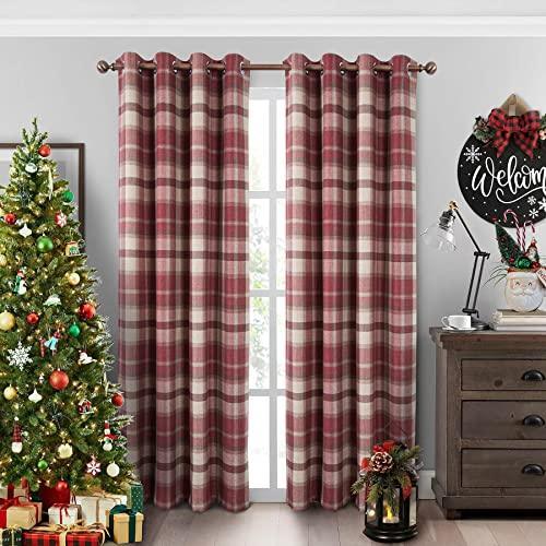 always4u Classic Red Plaid Curtains Highland Woolen Look Tartan Farmhouse Window Treatment Grommet Checked Curtains for Living Room Bedroom 2 Panels 54 * 63 Inches - SHOP NO2CO2