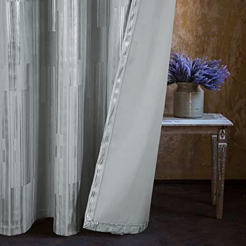 always4u Soft Velvet Curtains 84 Inches Length Luxury Foil Print Bedroom Curtains Energy Efficient Window Curtains for Living Room Set of 2 Silver - SHOP NO2CO2