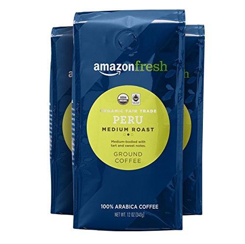 AmazonFresh Organic Fair Trade Peru Ground Coffee, Medium Roast, 12 Ounce (Pack of 3) - SHOP NO2CO2