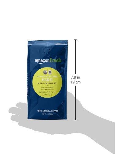 AmazonFresh Organic Fair Trade Peru Whole Bean Coffee, Medium Roast, 12 Ounce (Pack of 3) - SHOP NO2CO2