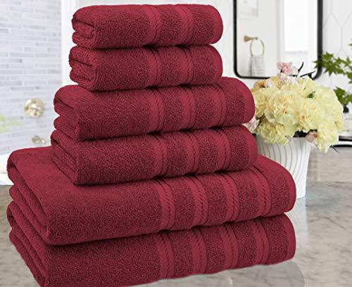 American Soft Linen 100% Turkish Carde Cotton 6 Piece Towel Set, 560 GSM Towels for Bathroom, Super Soft 2 Bath Towels 2 Hand Towels 2 Washcloths, Bordeaux Red - SHOP NO2CO2