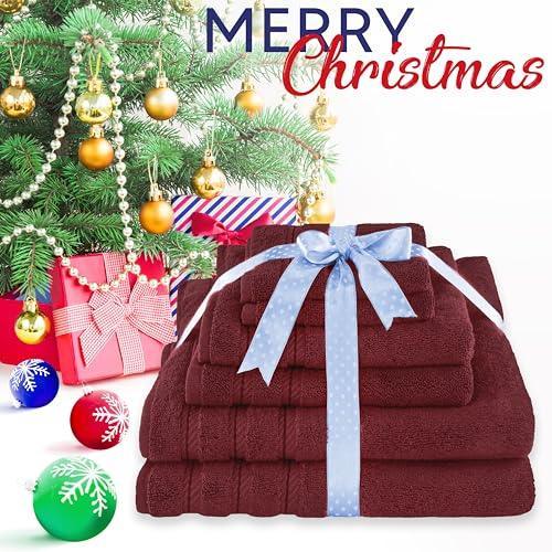 American Soft Linen 100% Turkish Carde Cotton 6 Piece Towel Set, 560 GSM Towels for Bathroom, Super Soft 2 Bath Towels 2 Hand Towels 2 Washcloths, Bordeaux Red - SHOP NO2CO2