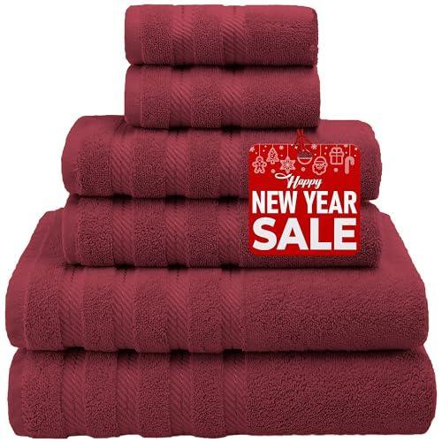 American Soft Linen 100% Turkish Carde Cotton 6 Piece Towel Set, 560 GSM Towels for Bathroom, Super Soft 2 Bath Towels 2 Hand Towels 2 Washcloths, Bordeaux Red - SHOP NO2CO2