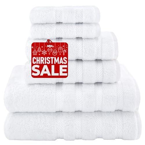 American Soft Linen Luxury 6 Piece Towel Set, 2 Bath Towels 2 Hand Towels 2 Washcloths, 100% Turkish Cotton Towels for Bathroom, White Towel Sets - SHOP NO2CO2