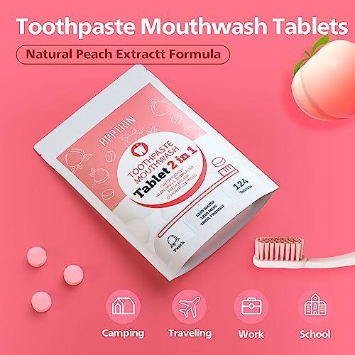 APPTRIN Toothpaste Tablets, 124 Pack Chewable Mouthwash Bite Tablets for Teeth Care, Whitening Toothpaste Tabs for Travel (Peach) - SHOP NO2CO2