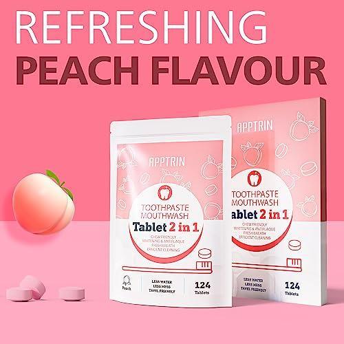 APPTRIN Toothpaste Tablets, 124 Pack Chewable Mouthwash Bite Tablets for Teeth Care, Whitening Toothpaste Tabs for Travel (Peach) - SHOP NO2CO2