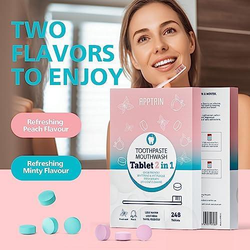 APPTRIN Toothpaste Tablets, 248 Pack Chewable Mouthwash Bite Tablets for Teeth Care, Whitening Toothpaste Tabs for Travel (Mix) - SHOP NO2CO2