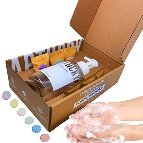 APTHCRY Hand Soap Starter Kit - 1 Foaming Dispenser + 6 Tablet Refills - Cleansing & Moisturizing - Compostable Packaging - Variety Fragrances - 72 fl oz total (makes 6 x12 fl oz bottles of hand wash) - SHOP NO2CO2