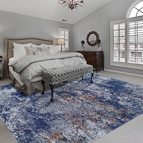 Area Rugs 9x12 Living Room: Large Machine Washable Area Rug with Non Slip Backing Non Shedding Abstract Stain Resistant Carpet for Bedroom Dining Room Nursery Home Office - Blue - SHOP NO2CO2