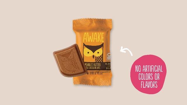 AWAKE - Caffeinated Chocolate Bites - Coffee Alternative - Low Calorie Snacks - Bite Size Energy Bars - 50mg of Caffeine in Each Bite - Non GMO - Vegan - Gluten Free - Dark Mint Chocolate - 50 Bites - SHOP NO2CO2