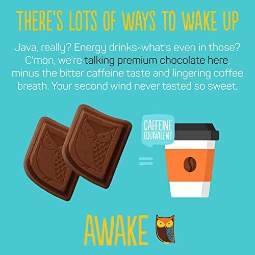 AWAKE - Caffeinated Chocolate Bites - Coffee Alternative - Low Calorie Snacks - Bite Size Energy Bars - 50mg of Caffeine in Each Bite - Non GMO - Vegan - Gluten Free - Dark Mint Chocolate - 50 Bites - SHOP NO2CO2