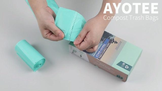 AYOTEE 100% Compostable Trash Bags, Small Compost Bags 1.3 Gallon, 5-6L Small Trash Bags Compostable Bags for Kitchen Compost Bin, Meeting ASTM D6400 Standards and Certified By OK Compost, 100 Count - SHOP NO2CO2