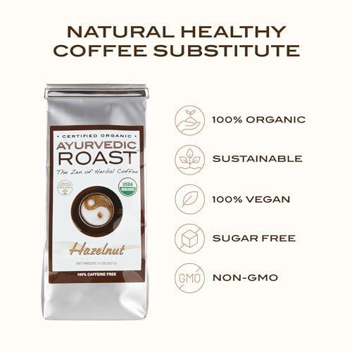 Ayurvedic Roast - Organic Coffee Substitute Caffeine Free Grain Beverage Immunity Booster Antioxidant Adaptogenic Herbal Blend Non Acidic Coffee Alternative with Barley Chicory Ashwagandha Brahmi - Hazelnut - SHOP NO2CO2