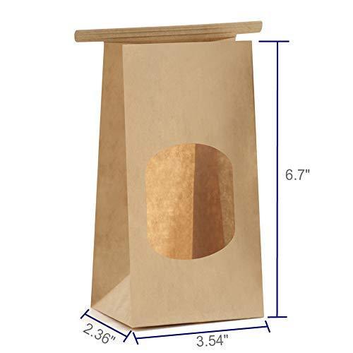 BagDream Bakery Bags with Window Small Kraft Paper Bags 100Pcs 3.54x2.36x6.7 Inches Tin Tie Tab Lock Bags Brown Window Bags Cookie Bags Coffee Bags Treat Bags - SHOP NO2CO2