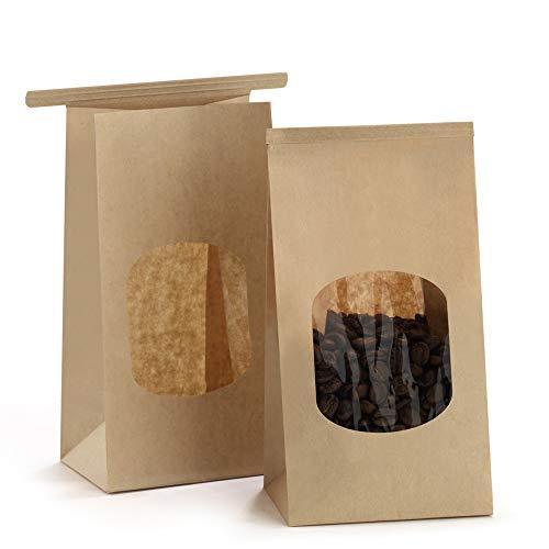 BagDream Bakery Bags with Window Small Kraft Paper Bags 100Pcs 3.54x2.36x6.7 Inches Tin Tie Tab Lock Bags Brown Window Bags Cookie Bags Coffee Bags Treat Bags - SHOP NO2CO2