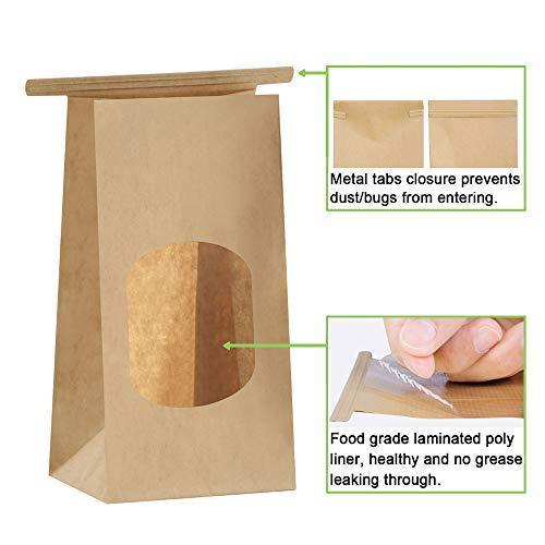 BagDream Bakery Bags with Window Small Kraft Paper Bags 100Pcs 3.54x2.36x6.7 Inches Tin Tie Tab Lock Bags Brown Window Bags Cookie Bags Coffee Bags Treat Bags - SHOP NO2CO2