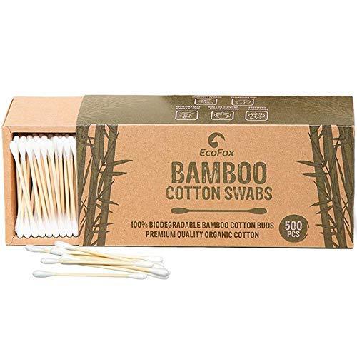 Bamboo Cotton Swabs 500 Count | Biodegradable & Organic Wooden Cotton Buds | Double Tipped Ear Sticks | 100% Eco-Friendly & Natural | Perfect for Ear Wax Removal, Arts & Crafts, Removing Dust & Dirt… - SHOP NO2CO2