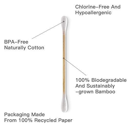 Bamboo Cotton Swabs - 500 Count - Vegan Cotton Swabs, Eco Friendly Double Tips, Plastic Free Ear Sticks, All Natural 100% Biodegradable Organic Cotton buds by Isshah - SHOP NO2CO2