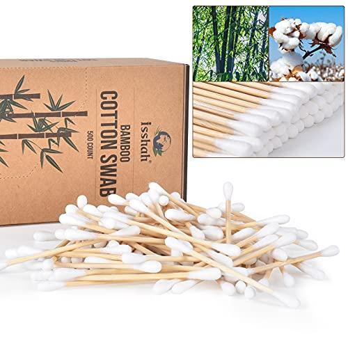 Bamboo Cotton Swabs - 500 Count - Vegan Cotton Swabs, Eco Friendly Double Tips, Plastic Free Ear Sticks, All Natural 100% Biodegradable Organic Cotton buds by Isshah - SHOP NO2CO2