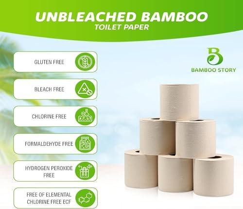 Bamboo Story Premium Bamboo Toilet Paper | Unbleached, 12 Rolls, 3PLY & 300 Sheets | FSC Certified, Eco Friendly, Biodegradable | Chemical Free, Plastic Free, BPA Free, Septic Safe Toilet Tissue (12) - SHOP NO2CO2