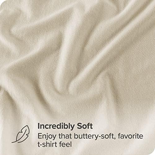 Bare Home 100% Organic Cotton Jersey Fitted Sheet - Twin XL Size - Ultra Soft - Deep Pocket Fitted Sheet - 100% Cotton - Ring Spun Yarns (Twin XL, Sand) - SHOP NO2CO2