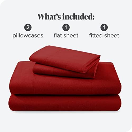 Bare Home Flannel Sheet Set 100% Cotton, Velvety Soft Heavyweight - Double Brushed Flannel - Deep Pocket (Queen, Red) - SHOP NO2CO2