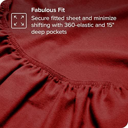 Bare Home Flannel Sheet Set 100% Cotton, Velvety Soft Heavyweight - Double Brushed Flannel - Deep Pocket (Queen, Red) - SHOP NO2CO2