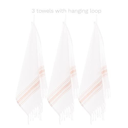 BAROOGA Hand Towels for Bathroom (Set of 3) Turkish Kitchen Towels, Farmhouse Towels for Kitchen, Fringe Tea Dish Cloth Set, Quick Dry and Highly Absorbent (18 x 38 inches) (Onion) - SHOP NO2CO2