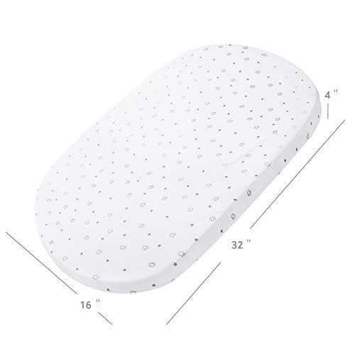 Bassinet Sheets Fit for Simmons Kids City, Ingenuity Dream&Grow, Dream On Me Karley (Plus), Baby Delight Beside Me, Safety 1st, ANGELBLISS 3 in 1 Rocking Bassinet, Ultra Soft, Grey & White Star - SHOP NO2CO2