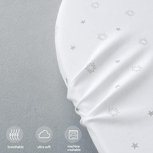 Bassinet Sheets Fit for Simmons Kids City, Ingenuity Dream&Grow, Dream On Me Karley (Plus), Baby Delight Beside Me, Safety 1st, ANGELBLISS 3 in 1 Rocking Bassinet, Ultra Soft, Grey & White Star - SHOP NO2CO2