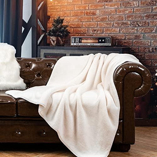 BATTILO HOME Christmas White Cream Throw Blanket for Couch, Thick Flannel Blanket Heavyweight Fleece Blankets for Sofa Bed, Super Soft Cozy Mink Blanket, Neutral Throw Blanket, 50"x60" - SHOP NO2CO2