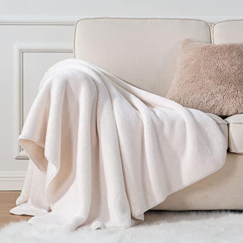 BATTILO HOME Christmas White Cream Throw Blanket for Couch, Thick Flannel Blanket Heavyweight Fleece Blankets for Sofa Bed, Super Soft Cozy Mink Blanket, Neutral Throw Blanket, 50"x60" - SHOP NO2CO2