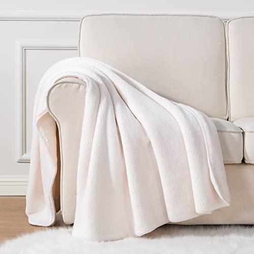 BATTILO HOME Christmas White Cream Throw Blanket for Couch, Thick Flannel Blanket Heavyweight Fleece Blankets for Sofa Bed, Super Soft Cozy Mink Blanket, Neutral Throw Blanket, 50"x60" - SHOP NO2CO2