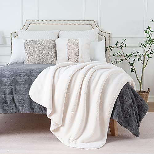 BATTILO HOME Christmas White Cream Throw Blanket for Couch, Thick Flannel Blanket Heavyweight Fleece Blankets for Sofa Bed, Super Soft Cozy Mink Blanket, Neutral Throw Blanket, 50"x60" - SHOP NO2CO2