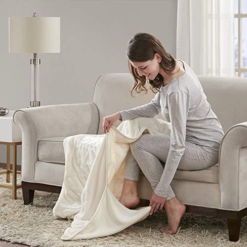 Beautyrest Foot Pocket Soft Microlight Plush Electric Blanket Heated Throw Wrap with Auto Shutoff, 50 x 62 in, Ivory - SHOP NO2CO2