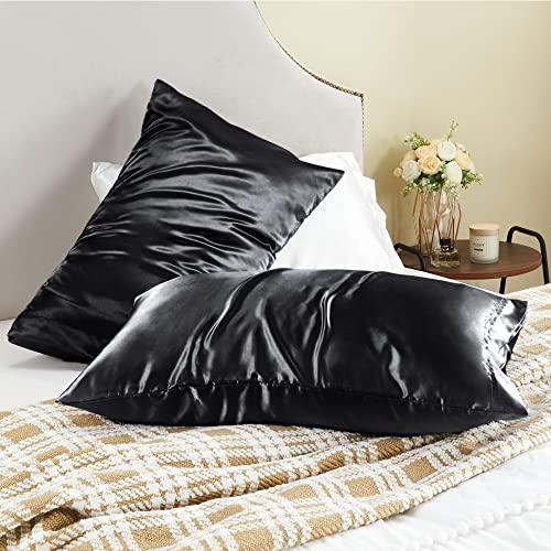 BEDELITE Satin Silk Pillowcase for Hair and Skin, Pillow Cases Queen Size Set of 2 Pack, Super Soft Silky Black Pillow Case with Envelope Closure (20x30 Inches) - SHOP NO2CO2