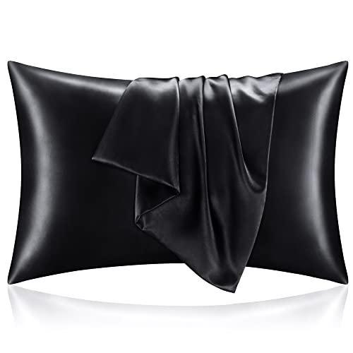 BEDELITE Satin Silk Pillowcase for Hair and Skin, Pillow Cases Queen Size Set of 2 Pack, Super Soft Silky Black Pillow Case with Envelope Closure (20x30 Inches) - SHOP NO2CO2