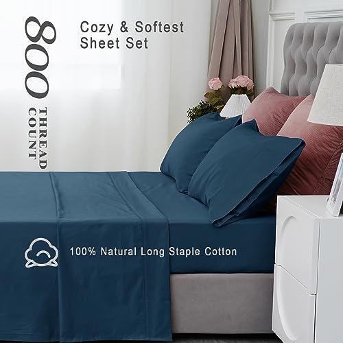 Bedlifes 800 Thread Count 100% Extra Long Staple Cotton Sheet Set King Size Egyptian Quality Soft Breathable Sateen Weave Luxury Hotel Sheets 16" Deep Pocket 4Piece (King,Navy Blue) - SHOP NO2CO2