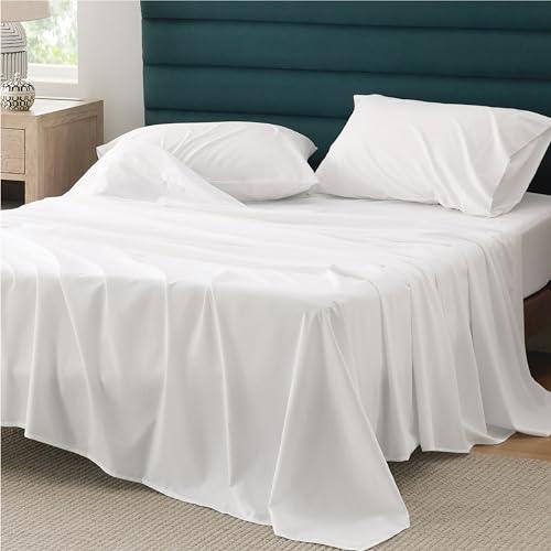 Bedsure 100% Cotton Sheets King Size - Soft Percale Sheets, 4 Pieces White Sheet Set, Breathable Cooling King Sheets, Cotton Bed Sheets with Deep Pocket Up to 16", Bedding Sheets & Pillowcases - SHOP NO2CO2