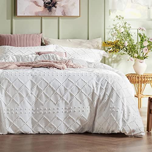 Bedsure Boho Cal King Duvet Cover - Cal King Size Duvet Cover, Cal King Boho Bedding for All Seasons, 3 Pieces Embroidery Shabby Chic Home Bedding Duvet Cover (White, Cal King, 104x98) - SHOP NO2CO2